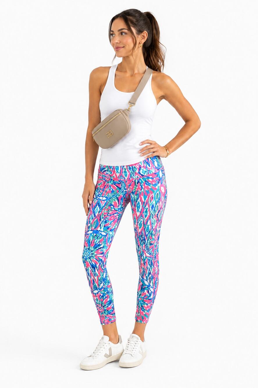 Lilly Pulitzer Luxletic Weekender Leggings Small Shake It Up Tiki Pink UPF 50+